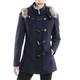 Alpine Swiss Duffy Womens Hooded Parka Fur Trim Wool Coat Toggle Button Jacket