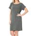 Women & Plus Round Neck Rolled Sleeve Knee Length Tunic Shirt Dress with Pockets