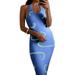 Yejaeka Slim Fit Sleeveless Geometric Print U-shaped Neck Knit Halter Dress