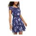 CITY STUDIO Womens Blue Lace Floral Cap Sleeve Jewel Neck Mini Fit + Flare Evening Dress Size 7