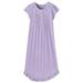 AmeriMark Women's Embroidered Knit Night Gown - Long Partial Button Front Dress