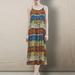 Women Loose Sleeveless Maxi Dress Spaghetti Shoulder Straps Vintage Print Boho Maternity Casual Long Dress