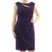 CONNECTED Womens Purple Lace Sequined Cut Out Floral Sleeveless Knee Length Shift Prom Dress Size: 10