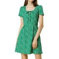 Allegra K Junior's Star Print Casual Square Neck Short Sleeve A-Line Dress