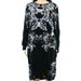 INC NEW Black Womens 3X Plus Floral Faux-Leather-Trim Sweater Dress