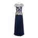 Decode Boat Neck Cap Sleeve Illusion Popover Embellished Mesh Jersey Chiffon Dress-NAVY CHAMPAGNE