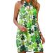 Women Neck Floral Printed Sleeveless Hollow Out Halter Dress with Metal Ring