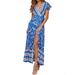 XBTCLXEBCO Women's Boho Floral Ruffle V Neck Maxi Dress