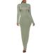 Women's Slim Fit Plus Size High Neck Long Sleeve Bodycon Party Plain Maxi Dress