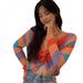 Fashion Sexy V-neck Cross Cropping Sunscreen Sweater Design Sense Rainbow Stripes Long-sleeved Sweater Women