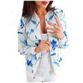 MIARHB Womens Retro Floral Printing Zipper Up Jacket Casual Tops Coat Outwear