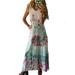 Plus Size Boho Floral Long Maxi Dress for Women Short Sleeve Wrap Boho Floral Maxi Dress Ladies Summer Sundress Party Holiday Gradient Long Dress Ladies Straps Swing Sundress