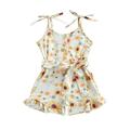 Baby Girls Summer One-Piece Romper Sun Print Outfit Halter Button Bodysuit Ruffled Jumpsuit Overall with Belt