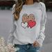Winnereco Love Heart Round Neck Jumper Women Long Sleeve Loose Sweatshirt (Grey M)