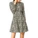 Allegra K Women's Leopard Keyhole Above Knee Pleated A-Line Dress