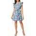 Allegra K Women's Ruffled Sleeve Belted Vintage Check Plaids Dress