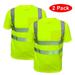 TWO PIECES Outdoors 2PACK Men's Hi Vis Reflective Safety Pocket T Shirt High Visibility ANSI Class 3 High Visibility Bird's Eye T-Shirt. size: S/M/Large/XL/2XL/3XL/4XL