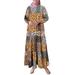 ZANZEA Womens Muslim Dress O-Neck Floral Printed Abaya Kaftan Dress