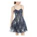 BLONDIE Womens Navy Sequined Zippered Spaghetti Strap Sweetheart Neckline Mini Fit + Flare Party Dress Size 1