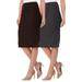 Women's High Waist Stretch Pull On Casual Office Soft Pencil Midi Skirt (Pack of 2) Brown-Charcoal 2XL