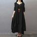 Tomshoo New Fashion Women Casual Loose Dress Solid Color Long Sleeve Boho Long Maxi Dress