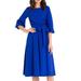 Women's Elegance Style Ruched Dress Round Neck 3/4 Sleeve Swing Midi A-Line Dresses