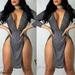 Women s Summer Fashion Mini Stripes Sequin Sexy Spring Deep O Neck Backless Mesh Sequins Dress
