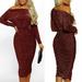 Women Metallic Glitter Long Sleeve Off Shoulder Dress Lady Ruched Shiny Skinny Knee Length Dresses