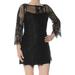 RACHEL ROY Womens Black Lace Illusion 3/4 Sleeve Jewel Neck Mini Shift Cocktail Dress Size 0