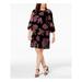 CALVIN KLEIN Womens Black Floral Burnout Velvet 3/4 Sleeve Jewel Neck Above The Knee Shift Party Dress Plus Size: 20W