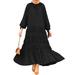 ZANZEA Womens Maxi Dresses Casual Muslim Tiered Layered Puff Sleeve Maxi Dress