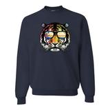 Funny Neon Summer California Beach Tiger Mens Animal Lover Crewneck Graphic Sweatshirt, Navy, X-Large