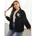 Woman's Plus Size Floral Print Zip Up Bomber Jacket