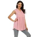 Plus Size Summer Henley V Neck Tops for Women Casual Loose Beach Tank Tops Solid Color Button Down Tunic Blouse Pink M