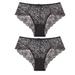 IOAOAI Women Underwear Black,2Pcs Women Sexy Solid Color Floral Lace See Through Mid Rise Briefs Underwear