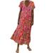 Bescita Womens V Neck Short Sleeve Classic Dress for Women's Ruffle Flowy Sundress for Women's Long Dress for Women