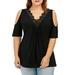 Bseka Womens Plus Size Lace Trim Deep V Blouse Cold Shoulder Strapless Tank Tops Lace Short Sleeve Asymmetric Hem Solid Color Tunic Sexy T-Shirt