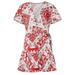 Sexy Summer Waist Strap V Neck Women Dress Casual Beach Floral Short Sleeve Mini