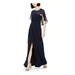 ADRIANNA PAPELL Womens Navy Ruched Embellished Slitted Sleeveless Jewel Neck Full-Length Fit + Flare Evening Dress Size 6