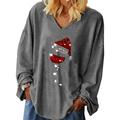 Women's Christmas Hat Wineglass Print Blouse Long Sleeve T-Shirt Pullover