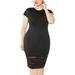 Sexy Dance Womens Solid Plus Size Short Sleeve Dress Sexy Mesh Spilicing Bodycon Dress Business Pencile Dresses Size XL-5XL