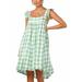 Listenwind Women Summer Fly Sleeve Square Neck Plaid Beach Tunic Dress Flowy Swing Shift Dresses