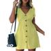 Sexy Dance Women Summer Holiday Beach Dress Bardot Button Through Short Dress Ladies Solid Color Party Smock Sundress