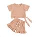 Puloru Newborn Baby Girls 2-piece Outfit Set Short Sleeve Lace-up Tops+Shorts Set for Kids Girls