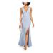 BETSY & ADAM Womens Light Blue Slitted Solid Sleeveless V Neck Full-Length Sheath Formal Dress Size 12