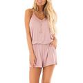 Women's Solid Color Jumpsuit Summer Loose V Neck Spaghetti Strap Short Jumpsuit Rompers