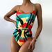 Women Gradient Print Push Up One-piece Bikinis Swimsuit Beachwear Swimwear