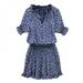 Sonbest Short-Sleeved Printed Cotton Casual Wild V-neck Dress Blue S