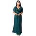 Fanny Fashion Emerald Green Wrapped Bust Sequin Detail Evening Gown Womens