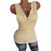 Jocestyle Women V-Neck Sleeveless Vest Zipper Solid Slim T Shirt Top (Yellow S)